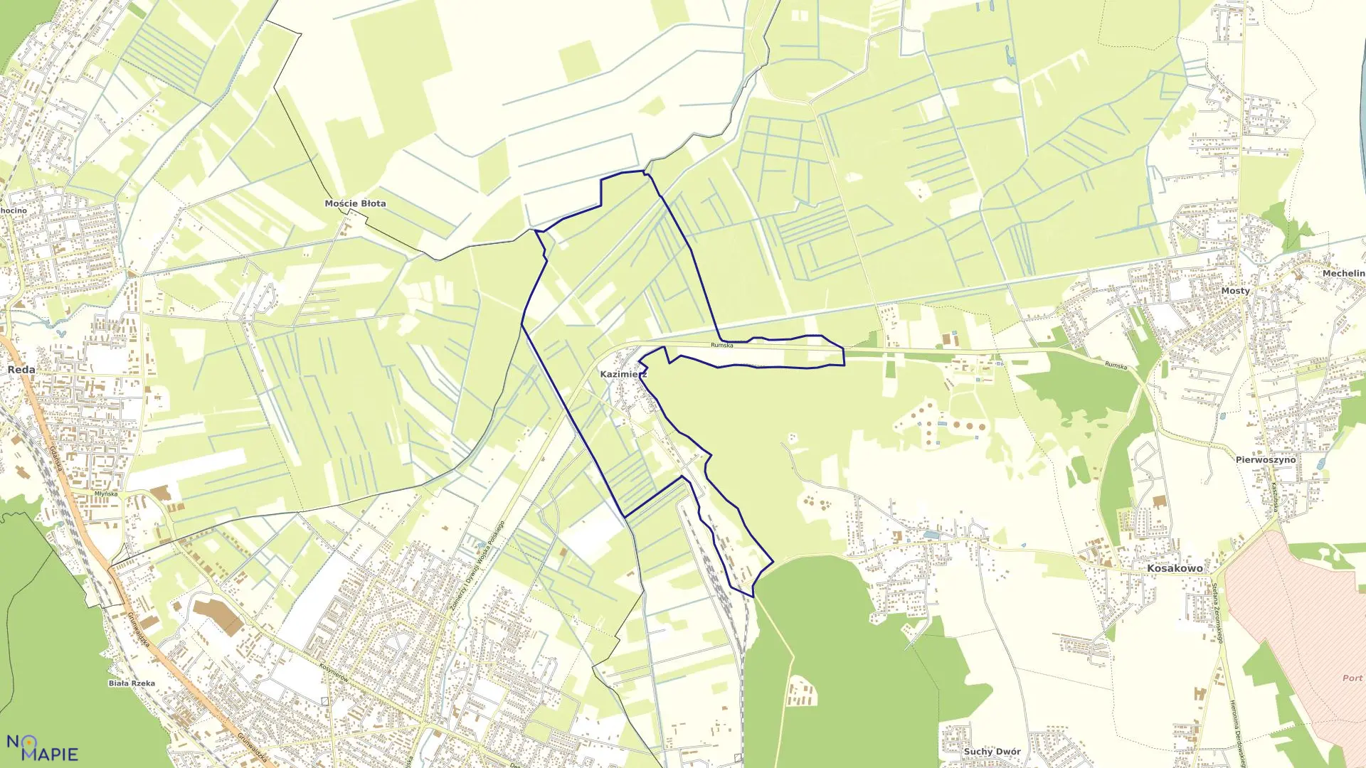 Mapa obrębu Kazimierz w gminie Kosakowo